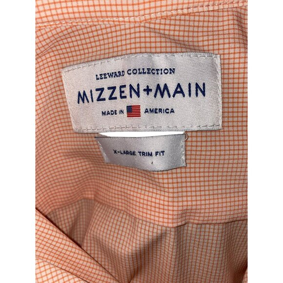 Mizzen+Main Leeward Collection Mens Orange Checkered Dress Shirt X-Large Trim Fi - Picture 5 of 11